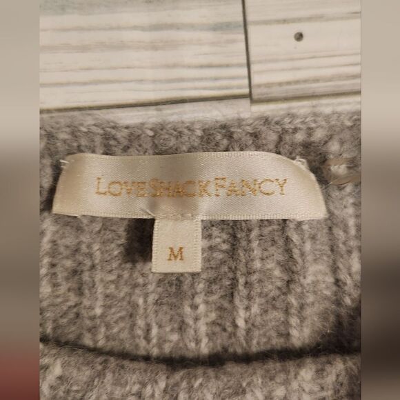 LoveShackFancy Rosie Pullover Gray Sweater Puffer Sleeve Size Medium - Picture 5 of 15